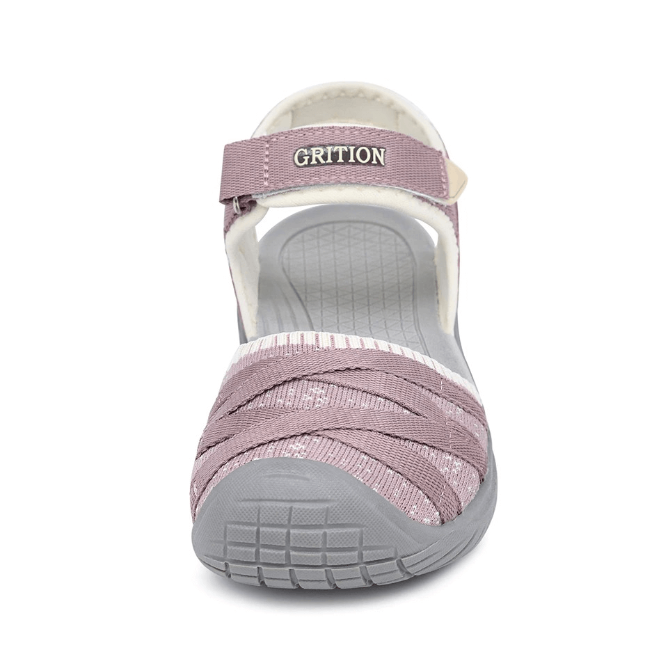 Casual women's closed toe flat sandal in pink with hook & loop, perfect for commuting and trekking. SF0269